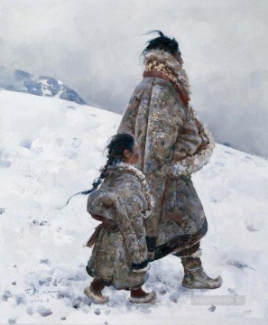 Father and Daughter AX Tibet Oil Paintings